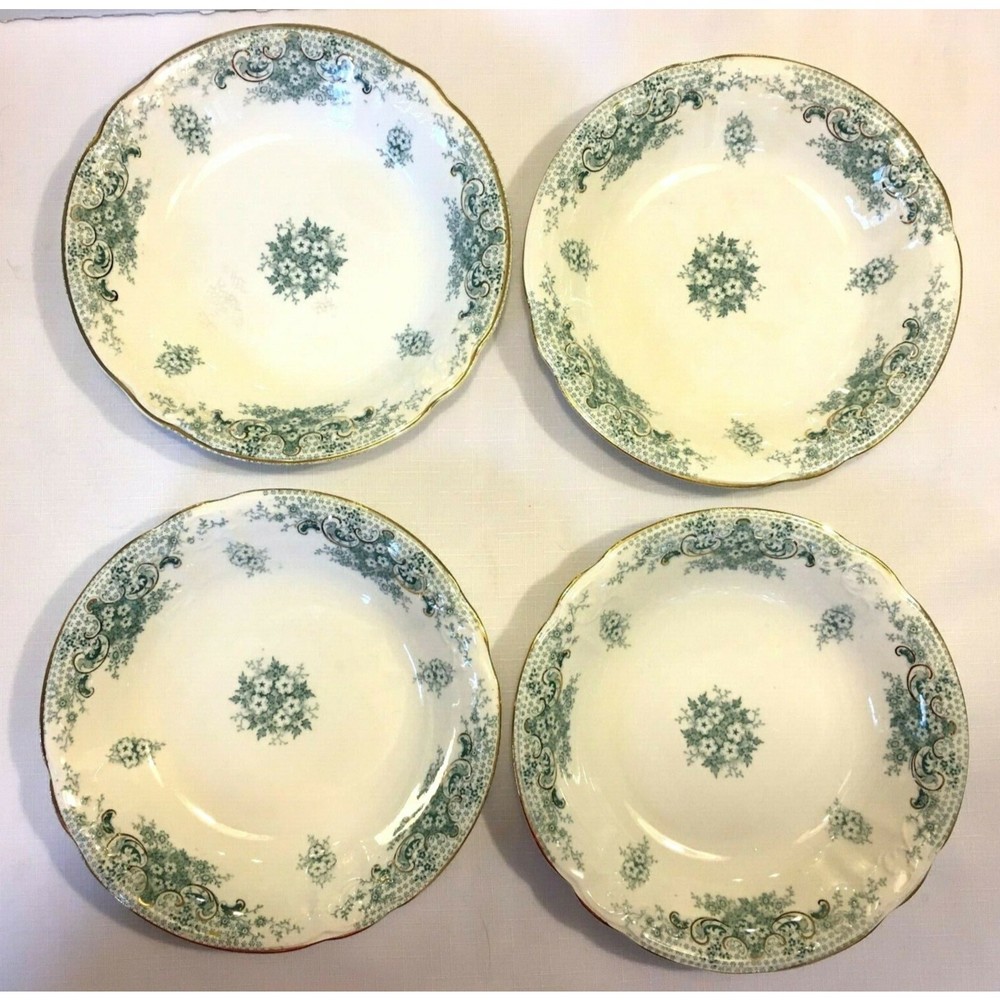 Antique 1905 KT&K Knowles Taylor and Knowles Floral Soup Bowls 7 3/4" Set of 4